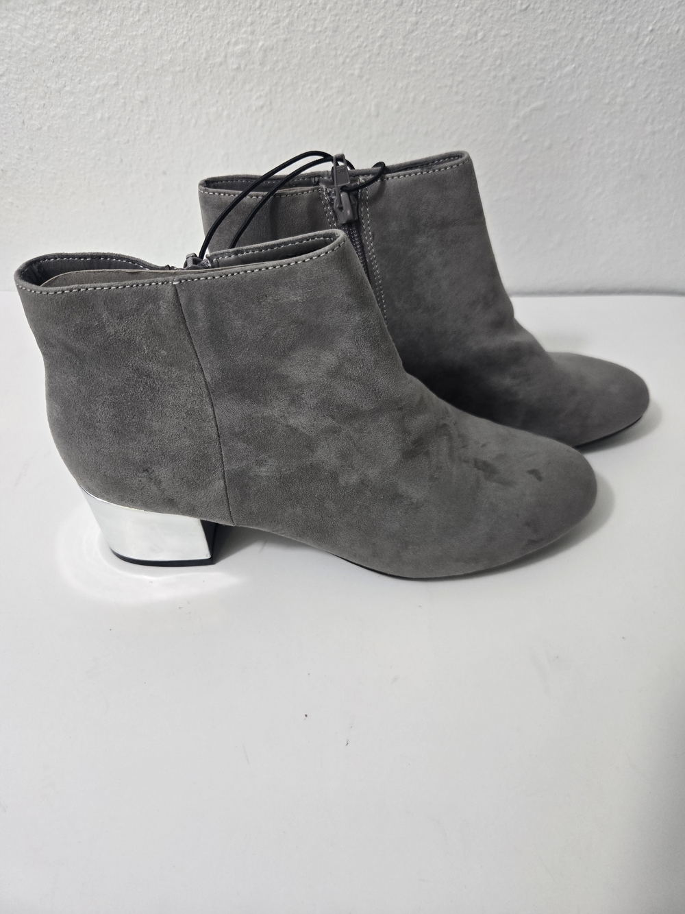 Arizona Jean Company Gray Suede Ankle Boots with Silver Block Heel